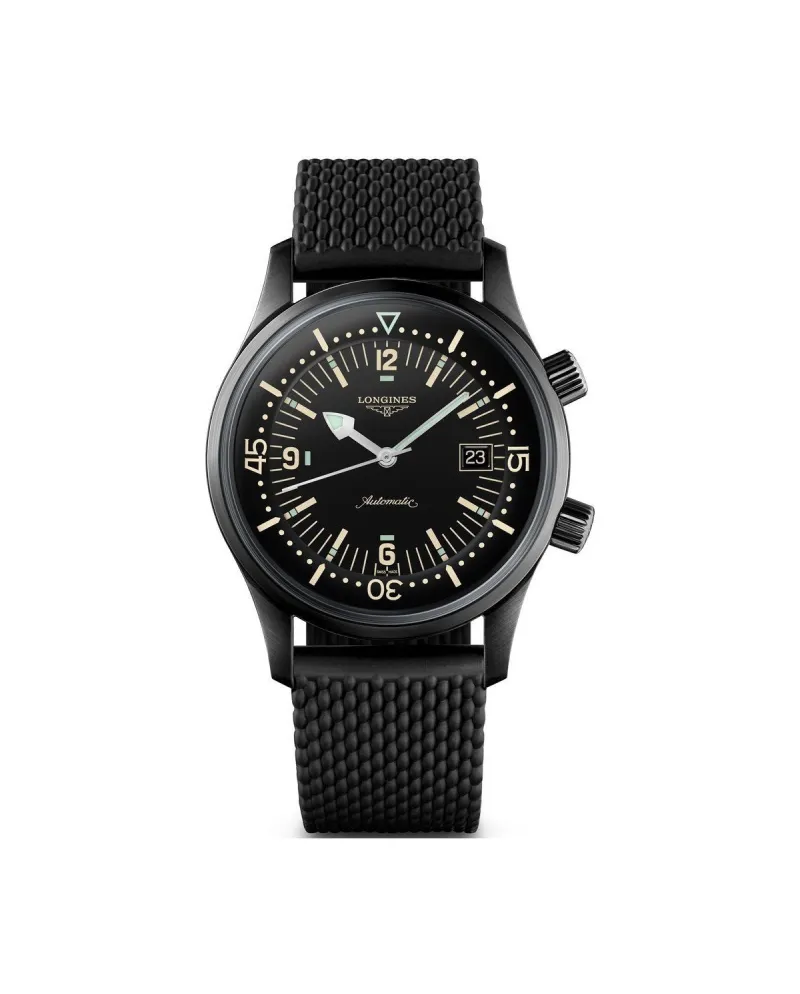 La montre Longines Legend Diver PVD noir avec bracelet en caoutchouc