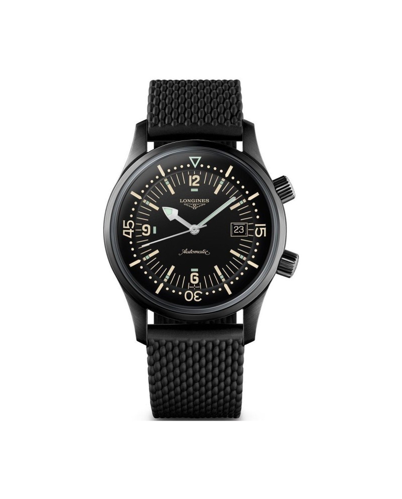 The Longines Legend Diver Watch Black PVD with Rubber Strap