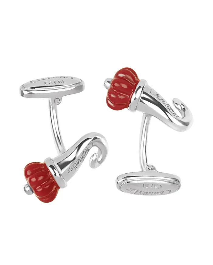 Boutons de manchette Chantecler Et Voilà Cornetto en argent et émail rouge