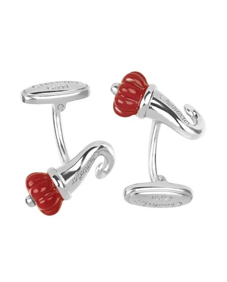Chantecler Et Voilà Cornetto Cufflinks in Silver and Red Enamel
