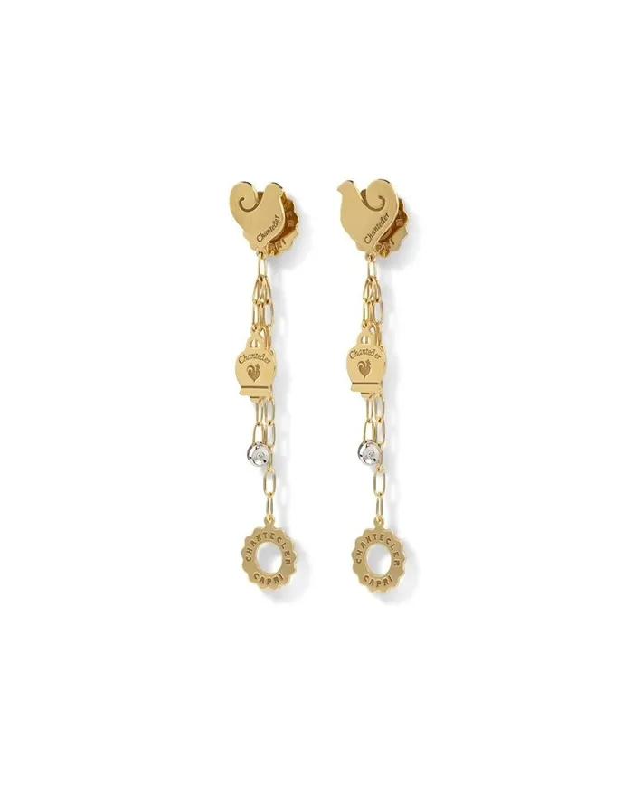 Boucles d'oreilles pendantes Chantecler Anima avec symboles en or jaune et diamants