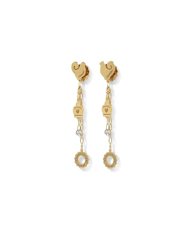 Boucles d'oreilles pendantes Chantecler Anima avec symboles en or jaune et diamants