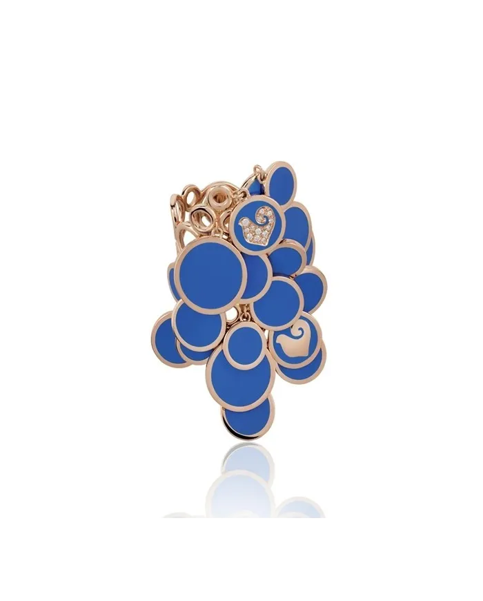 Bague Chantecler Cascade Paillettes en or rose, diamants et émail bleu Capri