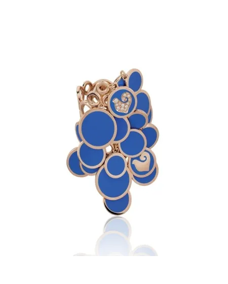 Anello Chantecler Paillettes a Cascata in Oro Rosa, Diamanti Smalto Azzurro Capri