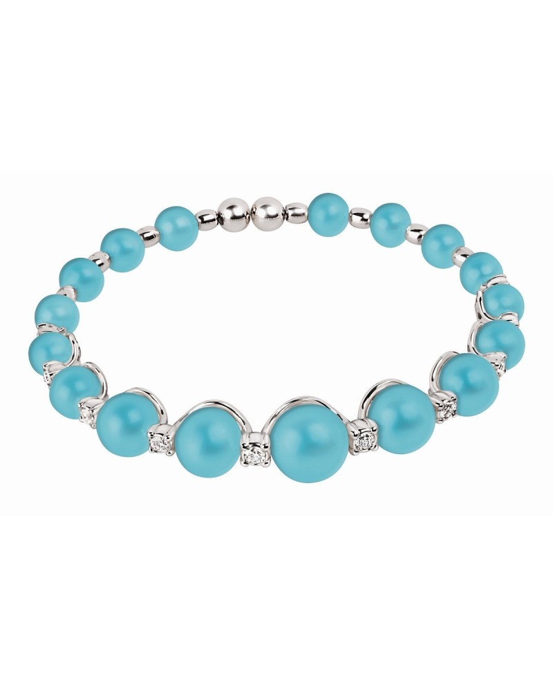 Bracciale Chantecler Cherie in Oro Bianco, Diamanti e Sfere di Turchese