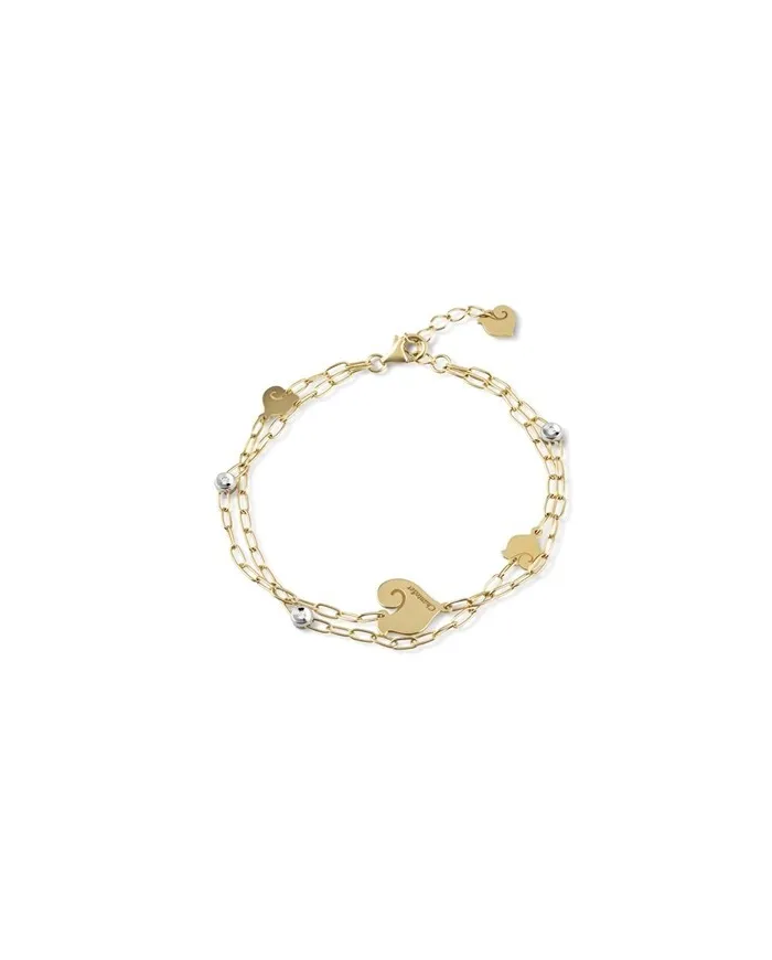 Chantecler Anima Two-Strand Bracelet with Four Rooster Symbols in Yellow Gold and Diamonds