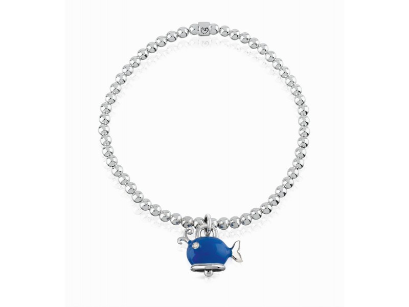 Bracciale Elastico Chantecler Et Voilà con Ciondolo Balena Micro in Argento, Smalto Blu e Diamante Bianco