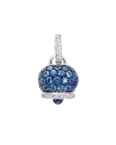 Medium Chantecler Campanelle Pendant in White and Burnished Gold, Diamonds and Blue Sapphires Pavé