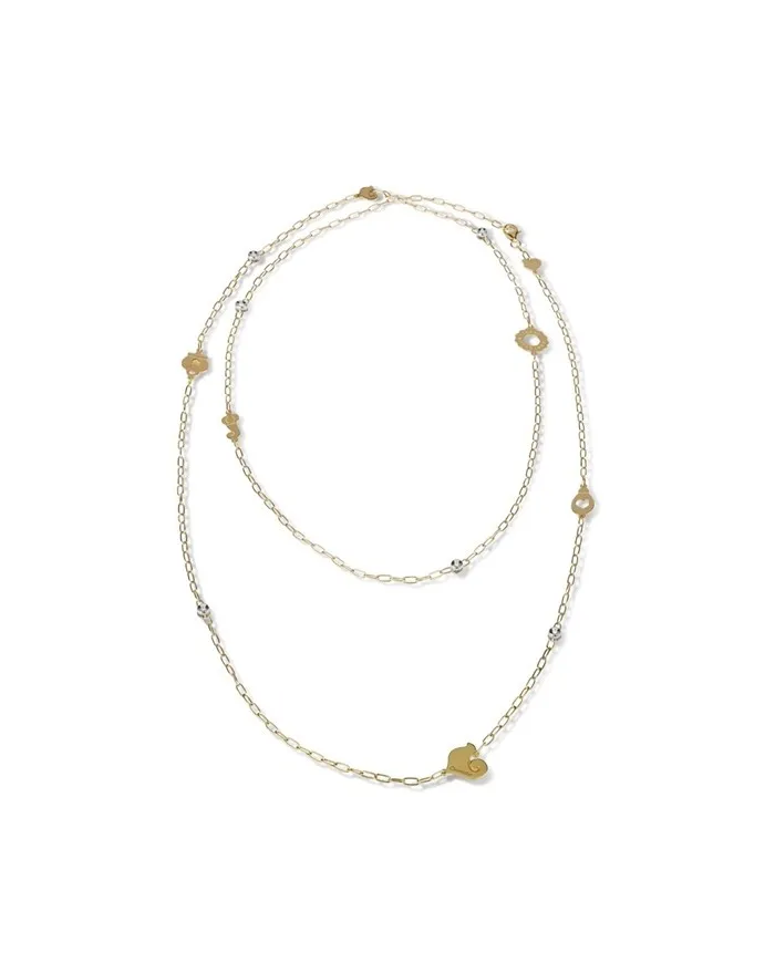 Collier Chantecler Anima avec symboles en or jaune et diamants 100 cm