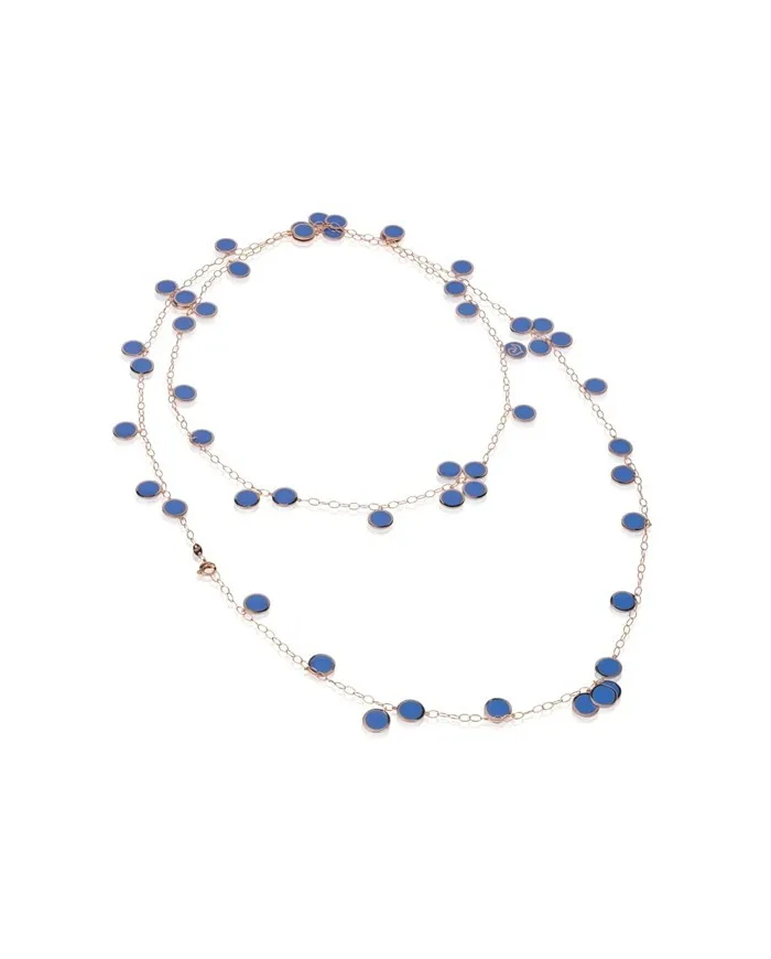 Collier Chantecler Paillettes en or rose et émail bleu Capri