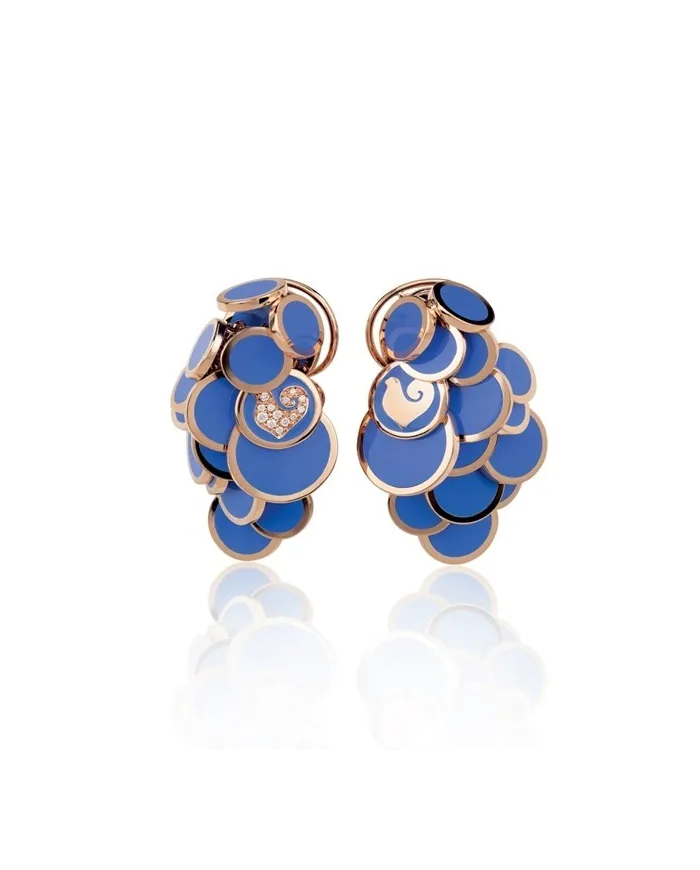 Chantecler Rose Gold, White Diamond, and Capri Blue Enamel Cascade Paillette Earrings