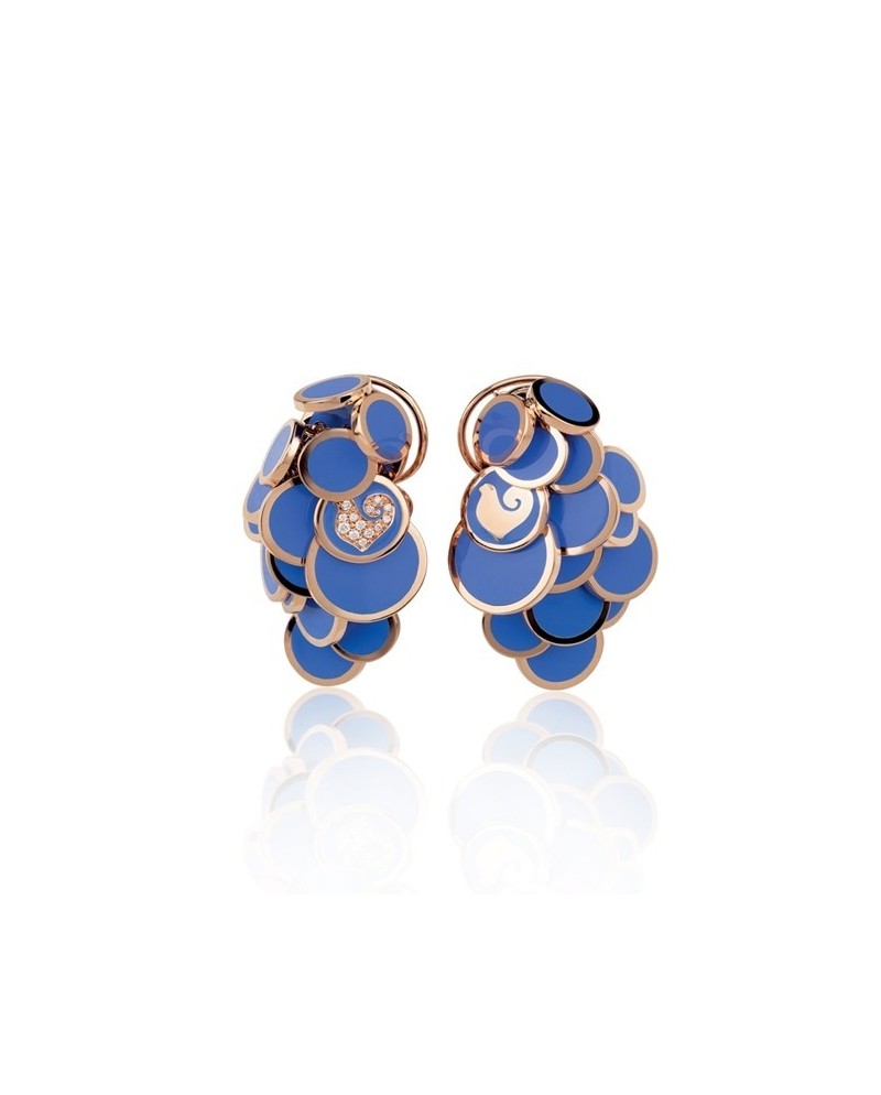 Chantecler Rose Gold, White Diamond, and Capri Blue Enamel Cascade Paillette Earrings
