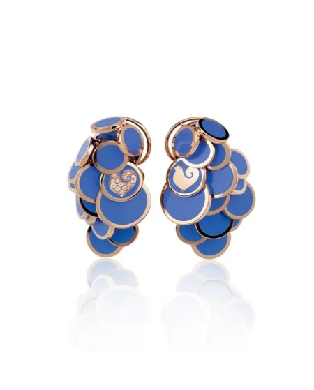 Chantecler Rose Gold, White Diamond, and Capri Blue Enamel Cascade Paillette Earrings