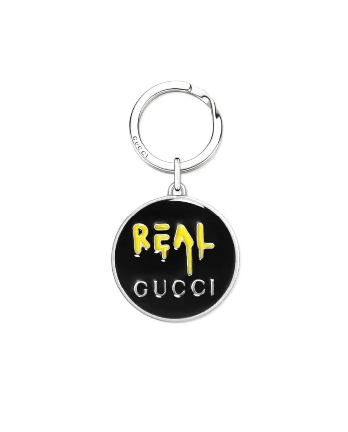 Porte-clés Gucci Ghost argenté avec émail noir et jaune