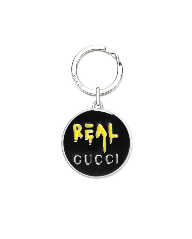 Portachiavi Gucci Ghost in Argento con Smalto Nero e Giallo