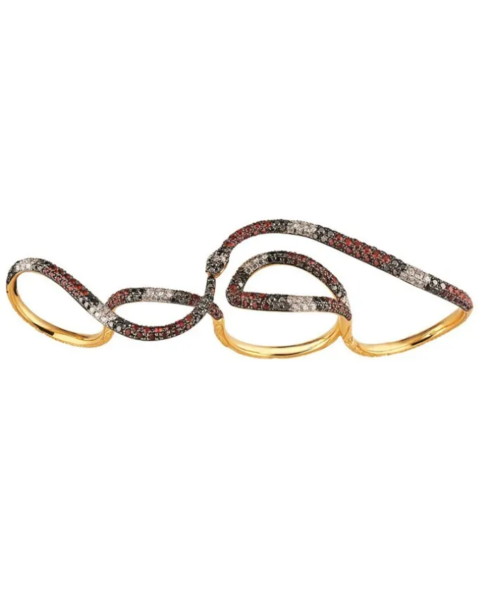 Bague multi-doigts Gucci Ouroboros en or jaune sertie de saphirs, de topazes et de diamants