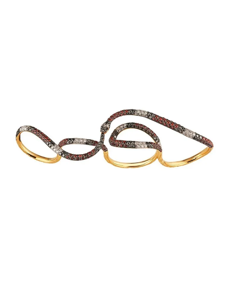 Anello Multi Dita Gucci Ouroboros in Oro Giallo con Zaffiri, Topazi e Diamanti