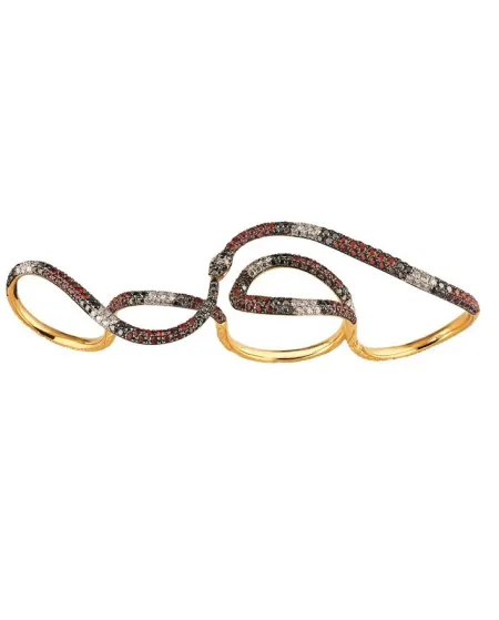 Anello Multi Dita Gucci Ouroboros in Oro Giallo con Zaffiri, Topazi e Diamanti