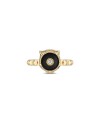 Bague Gucci Le Marché des Merveilles en or jaune, ornée d'onyx noir et de diamants, représentant une tête de félin.
