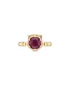 Bague Gucci Le Marché des Merveilles en or jaune, ornée de tourmaline rose et de diamants, représentant une tête de félin.