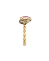 Gucci Le Marché des Merveilles Ring in Yellow Gold, with Pink Tourmaline and Diamonds with a Feline Head