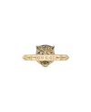 Bague Gucci Le Marché des Merveilles en or jaune, ornée de tourmaline rose et de diamants, représentant une tête de félin.