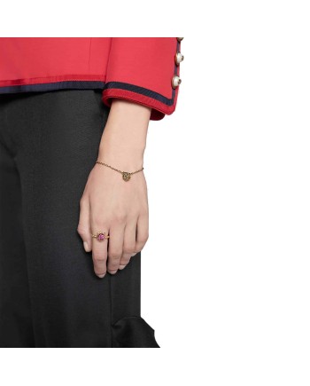 Anello Gucci Le Marché des Merveilles in Oro Giallo, con Tormalina Rosa e Diamanti con testa di Felino