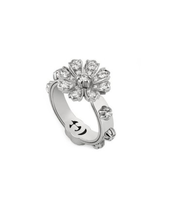 Anello Gucci Flora in Oro Bianco con Diamanti Bianchi