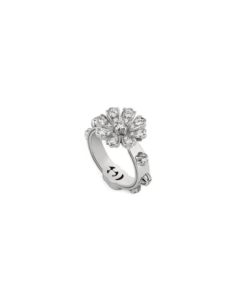 Anello Gucci Flora in Oro Bianco con Diamanti Bianchi