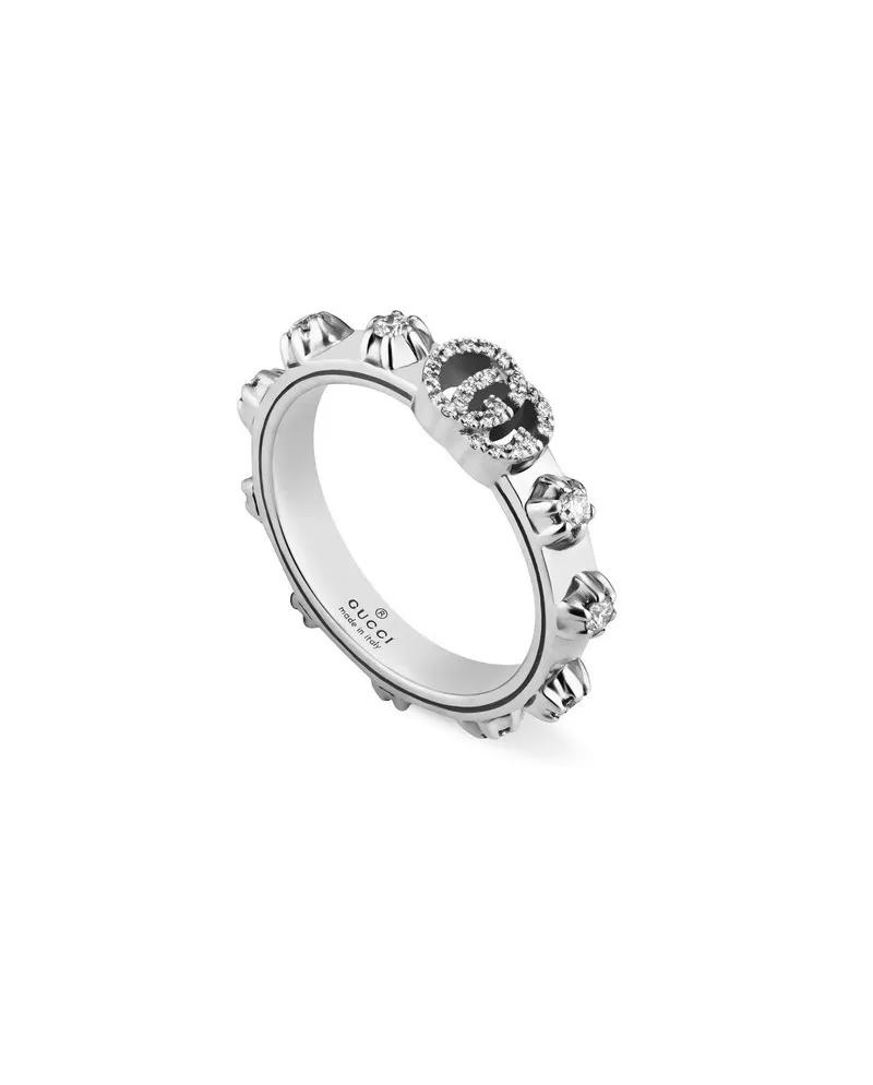 Anello Gucci GG Running in Oro Bianco con Diamanti Bianchi
