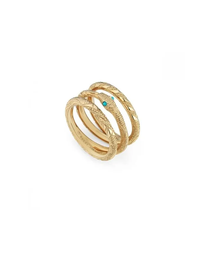 Bague Gucci Ouroboros en or jaune et turquoise