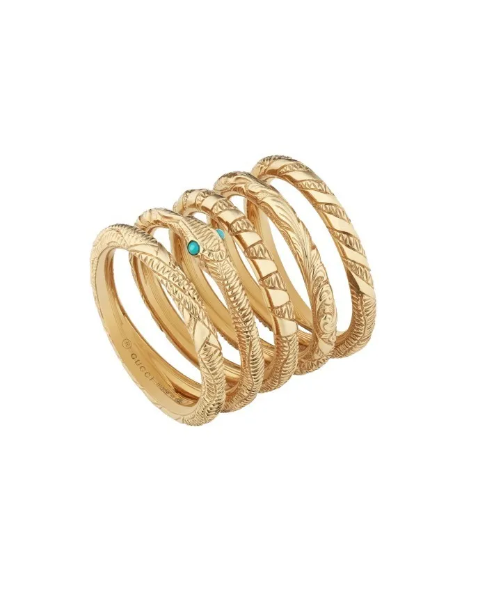 Gucci Ouroboros Ring in Yellow Gold and Turquoise