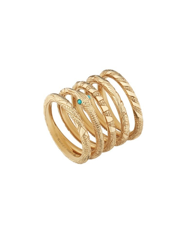 Gucci Ouroboros Ring in Yellow Gold and Turquoise