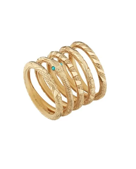 Gucci Ouroboros Ring in Yellow Gold and Turquoise