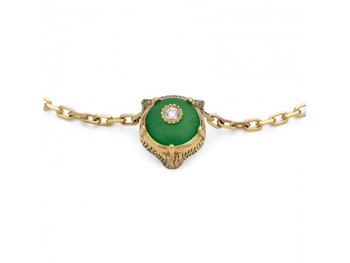 Bracciale Gucci Le Marché des Merveilles in Oro Giallo, con Giada Verde e Diamanti, con Testa di Felino