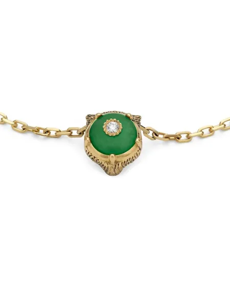 Bracciale Gucci Le Marché des Merveilles in Oro Giallo, con Giada Verde e Diamanti, con Testa di Felino