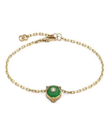 Gucci Le Marché des Merveilles Bracelet in Yellow Gold, with Green Jade and Diamonds, with Feline Head
