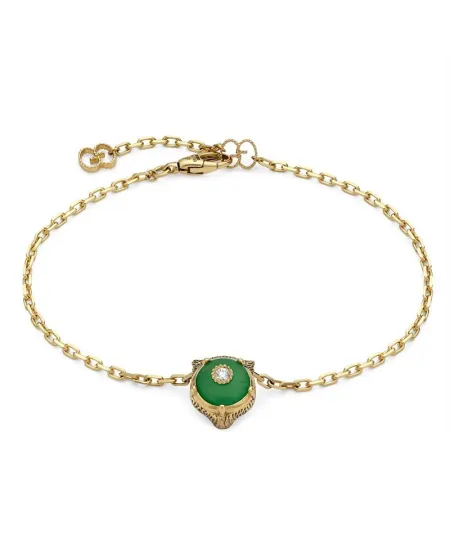 Gucci Le Marché des Merveilles Bracelet in Yellow Gold, with Green Jade and Diamonds, with Feline Head