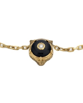 Bracciale Gucci Le Marché des Merveilles in Oro Giallo, con Onice Nero e Diamanti, con Testa di Felino