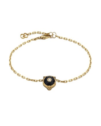 Bracciale Gucci Le Marché des Merveilles in Oro Giallo, con Onice Nero e Diamanti, con Testa di Felino