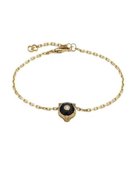 Gucci Le Marché des Merveilles Bracelet in Yellow Gold, with Black Onyx and Diamonds, with Feline Head