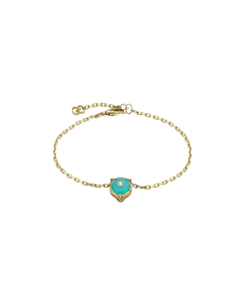 Bracciale Gucci Le Marché des Merveilles in Oro Giallo, con Pietra Turchese e Diamanti, con Testa di Felino