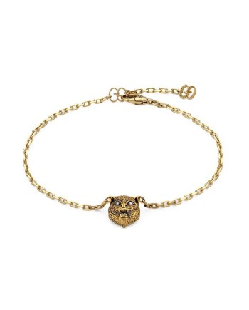 Bracelet Gucci Le Marché des Merveilles en or jaune, orné d'une turquoise et de diamants, avec une tête de chat.