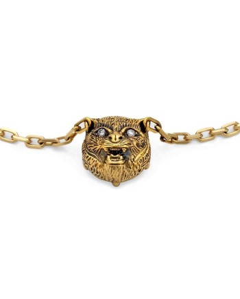 Gucci Le Marché des Merveilles Bracelet in Yellow Gold, with Turquoise Stone and Diamonds, with Feline Head