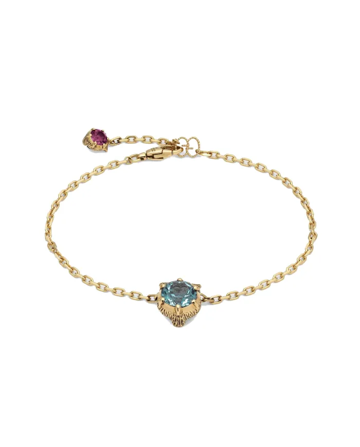 Gucci Le Marché des Merveilles Bracelet in Yellow Gold, with Aquamarine, Tourmaline and Diamonds, with Feline Head