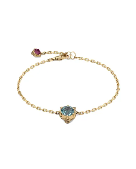 Bracciale Gucci Le Marché des Merveilles in Oro Giallo, con Acquamarina, Tormalina e Diamanti, con Testa di Felino