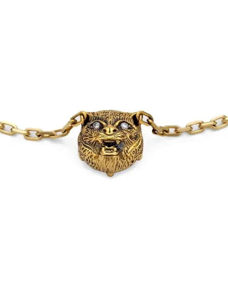 Bracciale Gucci Le Marché des Merveilles in Oro Giallo, con Acquamarina, Tormalina e Diamanti, con Testa di Felino