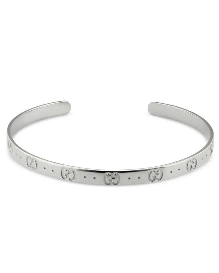 Bracciale Rigido Gucci Icon in Oro Bianco con Motivo Doppia G