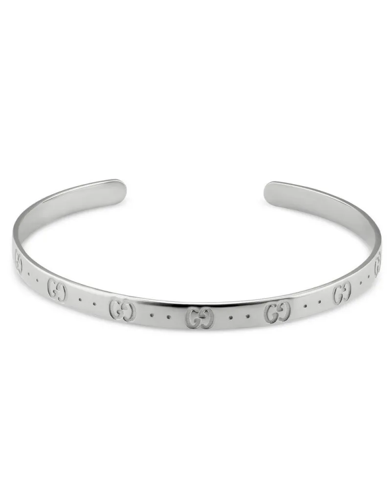 Gucci Icon White Gold Bangle with Double G Motif