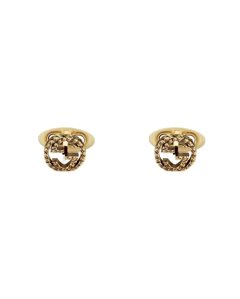 Boutons de manchette Gucci en or jaune avec détail G entrelacé